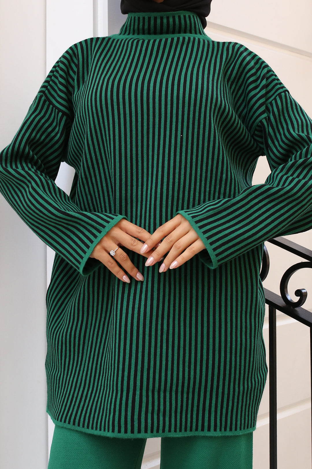 BNG Women Green Striped Knit Suit Emerald Green - Clermont