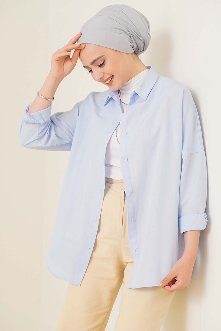 BGD Women Oversize Basic Hijab Shirt - Light Blue - Avondale