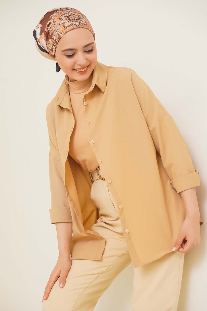 BGD Women Oversize Basic Hijab Shirt - Beige - Avondale