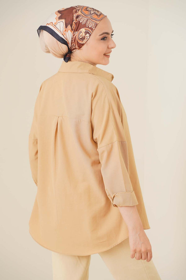 BGD Women Oversize Basic Hijab Shirt - Beige - Avondale