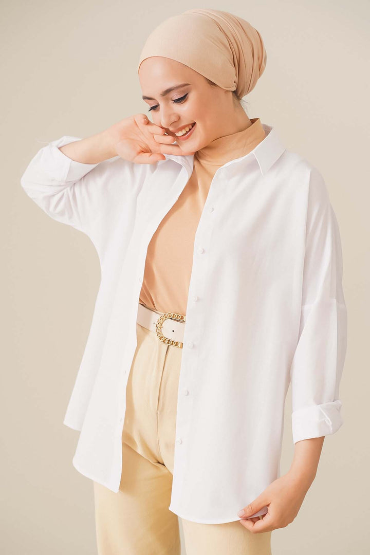 BGD Women Oversize Basic Hijab Shirt - White - Avondale