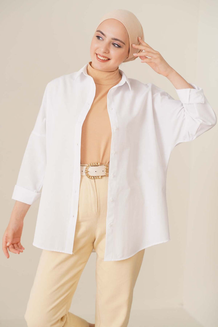 BGD Women Oversize Basic Hijab Shirt - White - Avondale