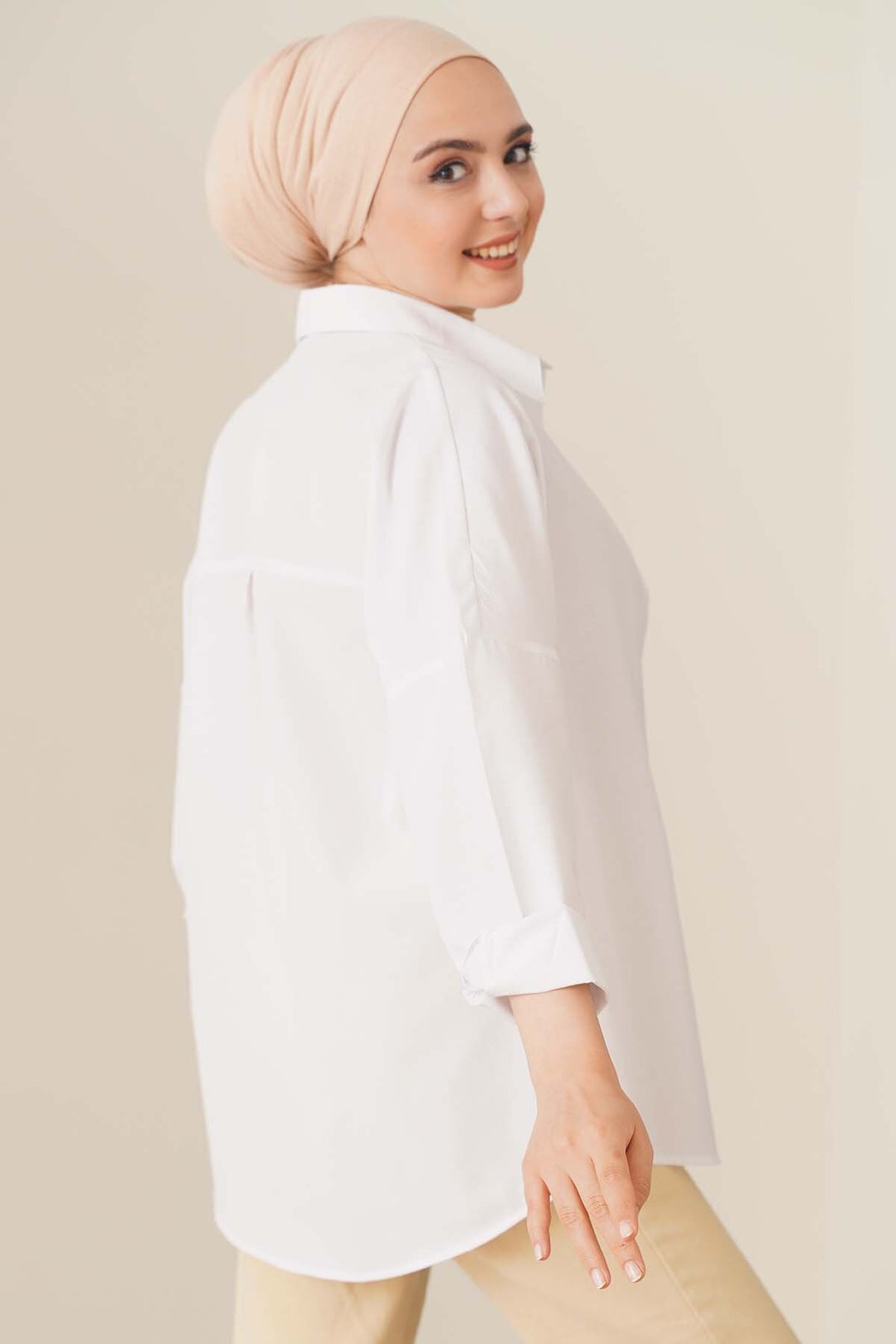 BGD Women Oversize Basic Hijab Shirt - White - Avondale