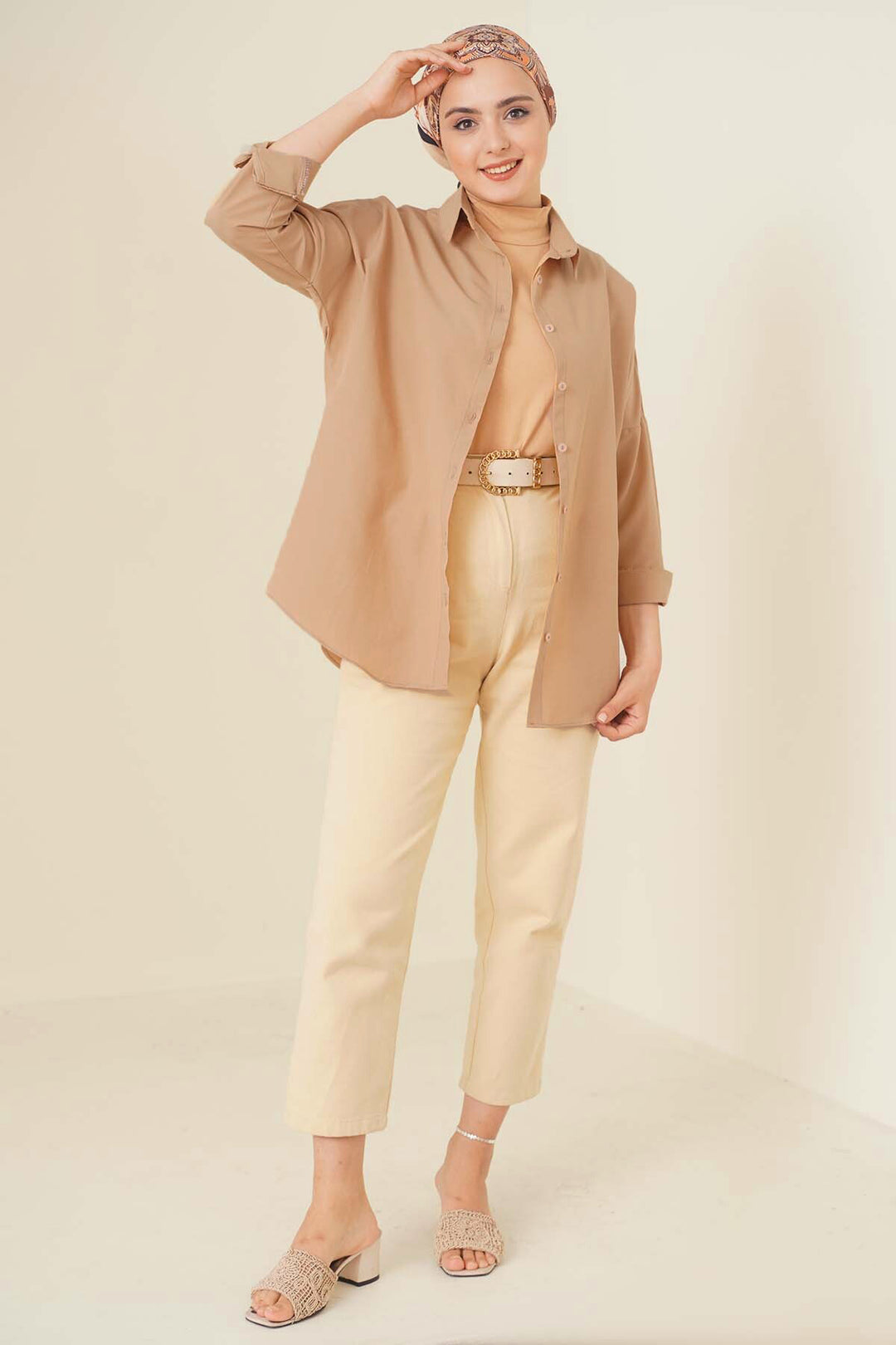 BGD Women Oversize Basic Hijab Shirt - Camel - Avondale