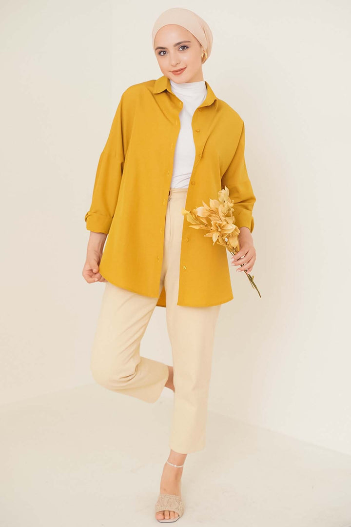 BGD Women Oversize Basic Hijab Shirt - Mustard - Avondale