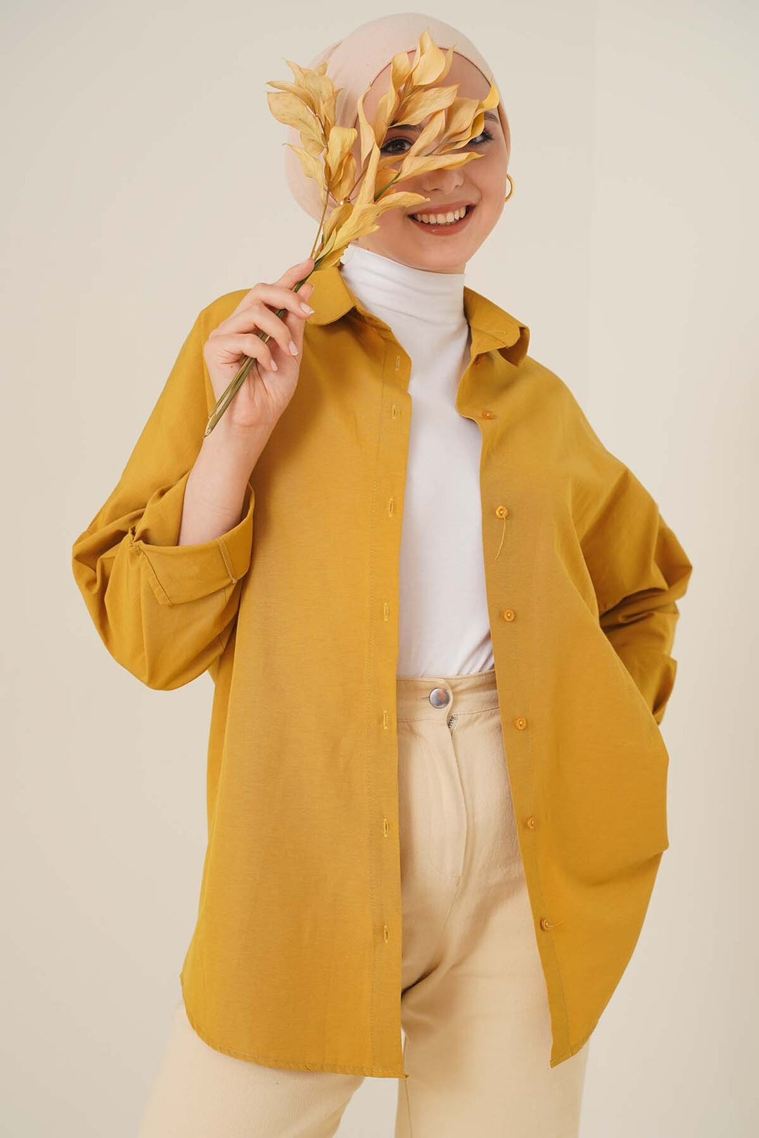 BGD Women Oversize Basic Hijab Shirt - Mustard - Avondale