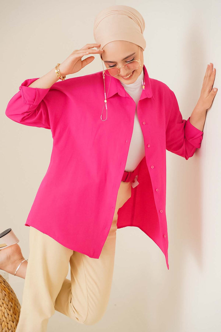 BGD Women Oversize Basic Hijab Shirt - Dark Pink - Avondale