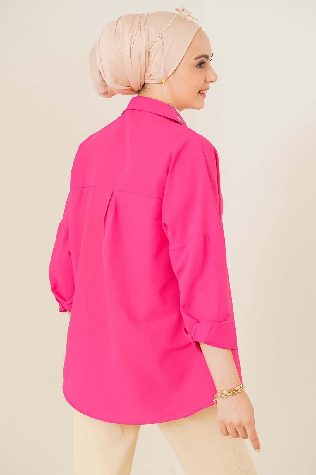 BGD Women Oversize Basic Hijab Shirt - Dark Pink - Avondale