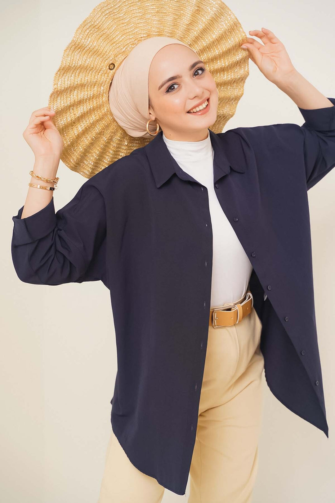 BGD Women Oversize Basic Hijab Shirt - Navy Blue - Avondale