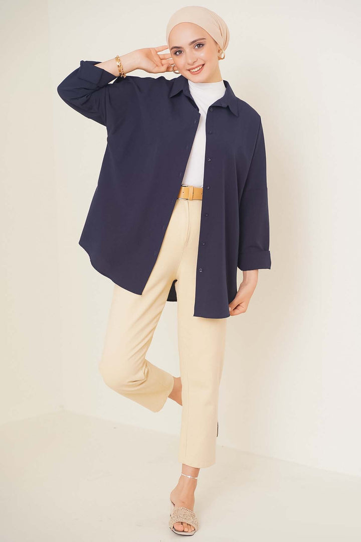 BGD Women Oversize Basic Hijab Shirt - Navy Blue - Avondale