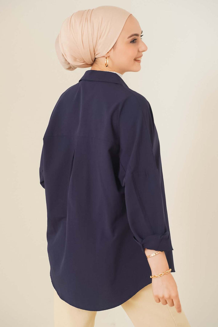 BGD Women Oversize Basic Hijab Shirt - Navy Blue - Avondale