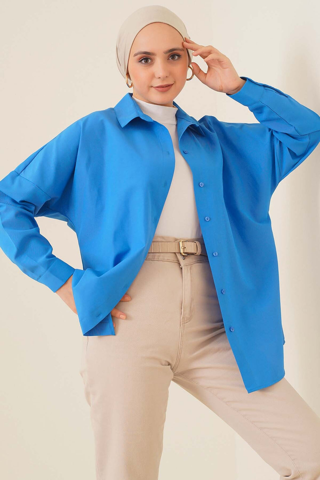 BGD Women Oversize Basic Hijab Shirt - Blue - Avondale