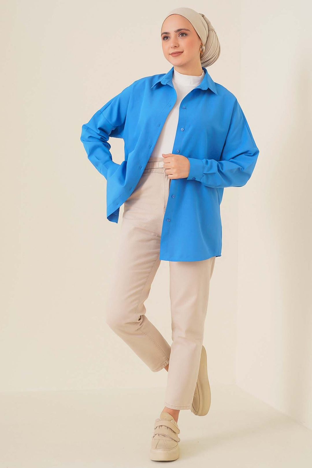 BGD Women Oversize Basic Hijab Shirt - Blue - Avondale