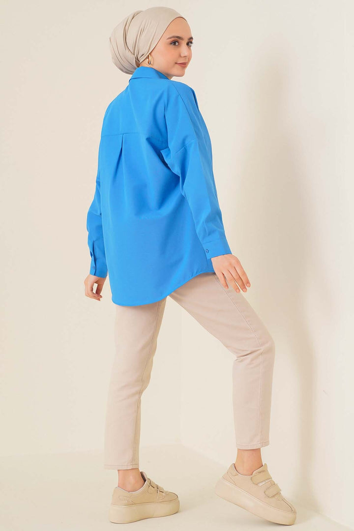 BGD Women Oversize Basic Hijab Shirt - Blue - Avondale