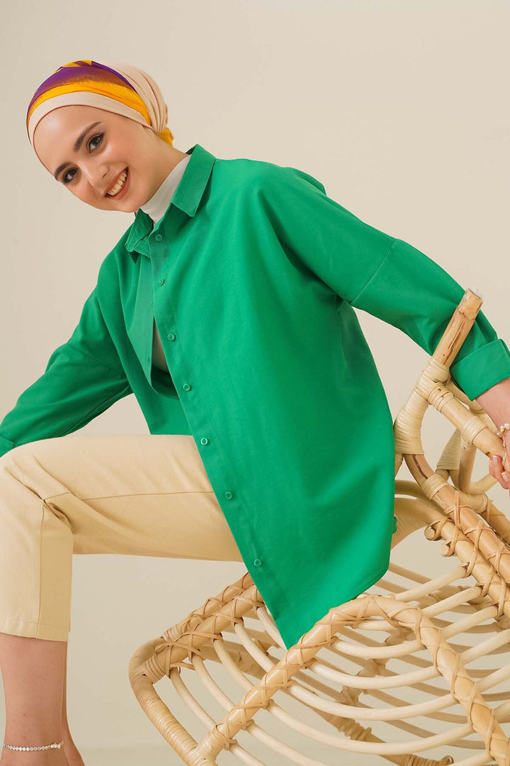 BGD Women Oversize Basic Hijab Shirt - Green - Avondale