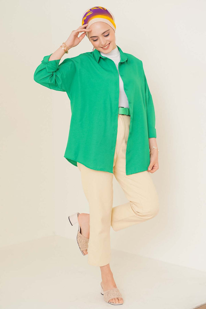 BGD Women Oversize Basic Hijab Shirt - Green - Avondale