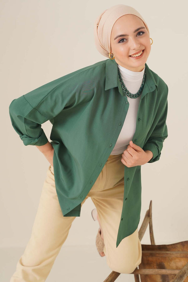 BGD Women Oversize Basic Hijab Shirt - Emerald Green - Avondale