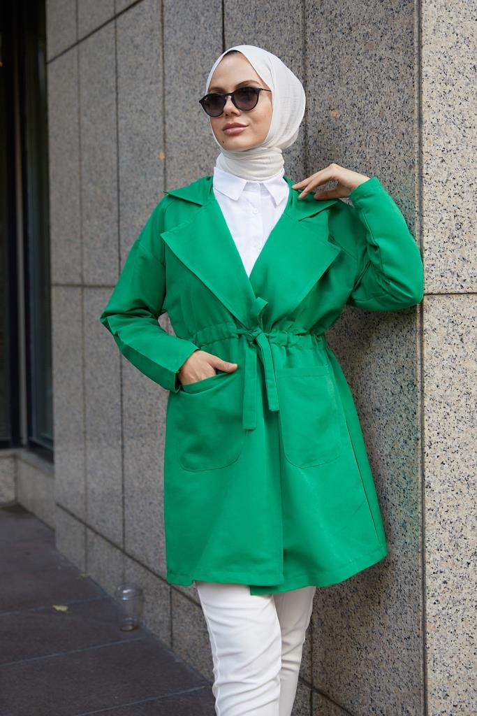 BNG Women Bell-Sleeved Hijab Short Trench Coat Green - Clermont