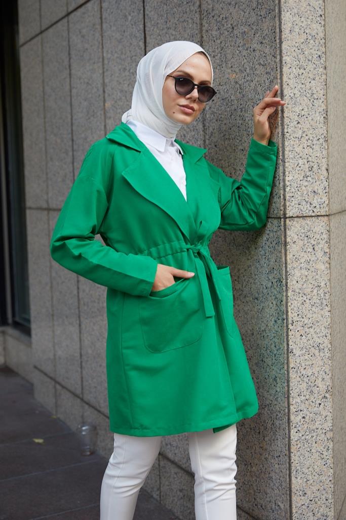 BNG Women Bell-Sleeved Hijab Short Trench Coat Green - Clermont