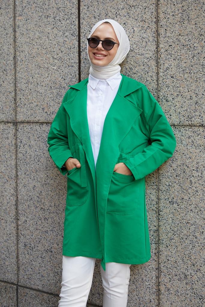 BNG Women Bell-Sleeved Hijab Short Trench Coat Green - Clermont