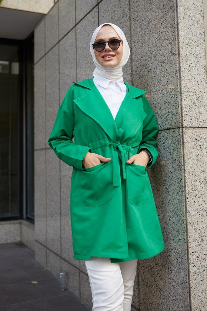 BNG Women Bell-Sleeved Hijab Short Trench Coat Green - Clermont