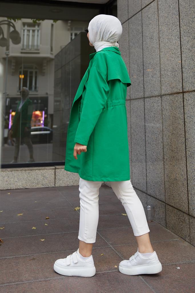 BNG Women Bell-Sleeved Hijab Short Trench Coat Green - Clermont