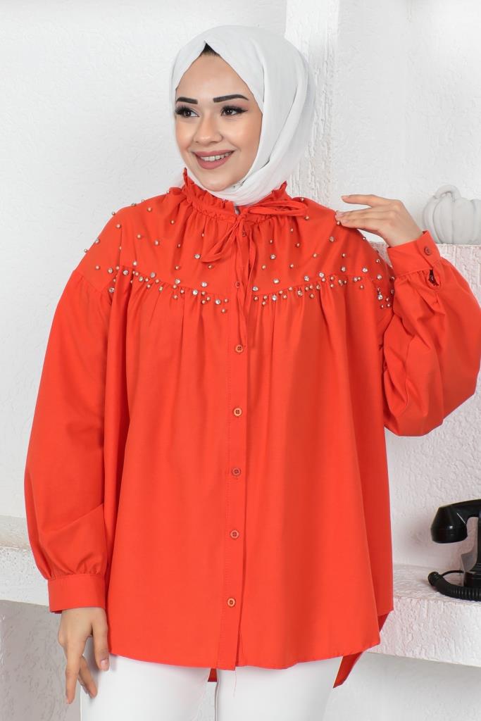 BNG Women Bead-Detailed Hijab Shirt Orange - Clermont