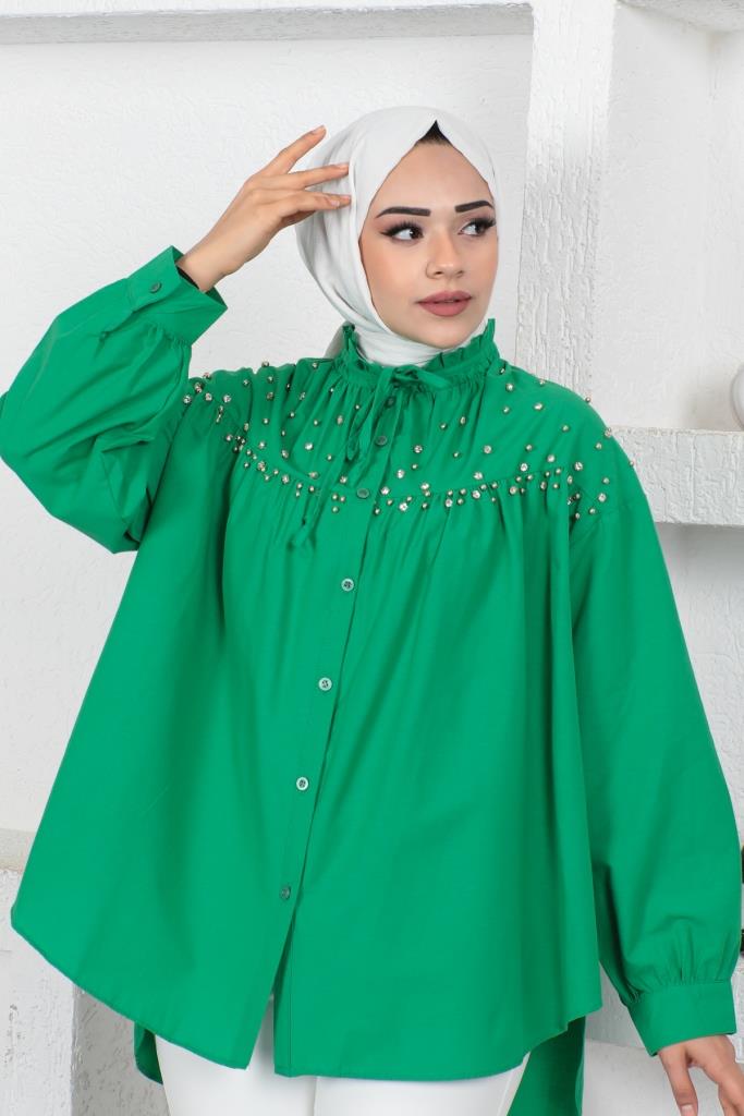 BNG Women Bead-Detailed Hijab Shirt Green - Clermont