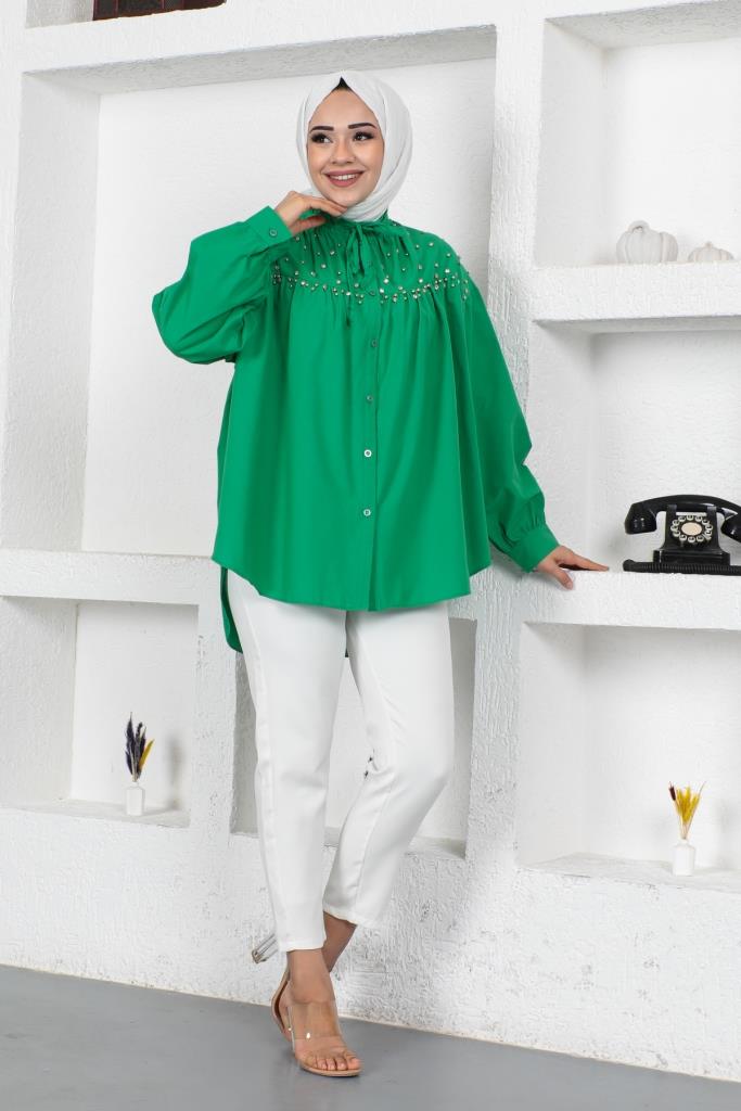 BNG Women Bead-Detailed Hijab Shirt Green - Clermont