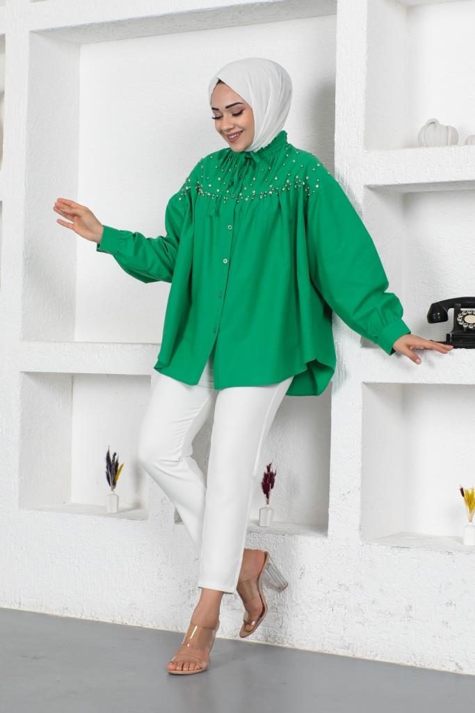 BNG Women Bead-Detailed Hijab Shirt Green - Clermont