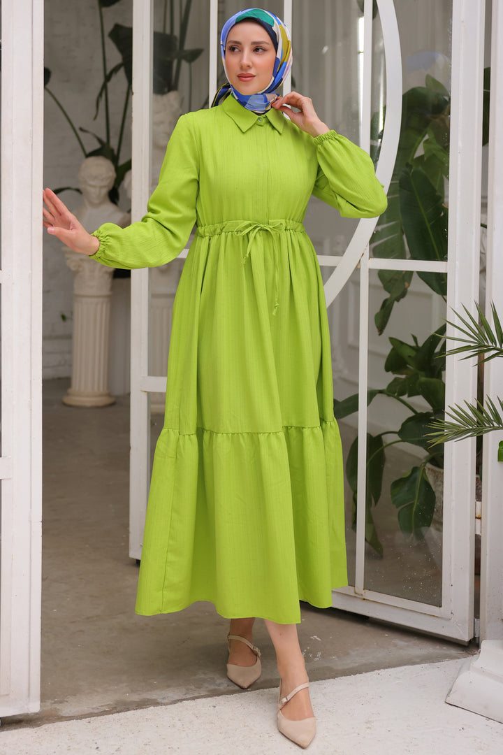 BNG Women Green Dress with Belted Ruffles - Clermont