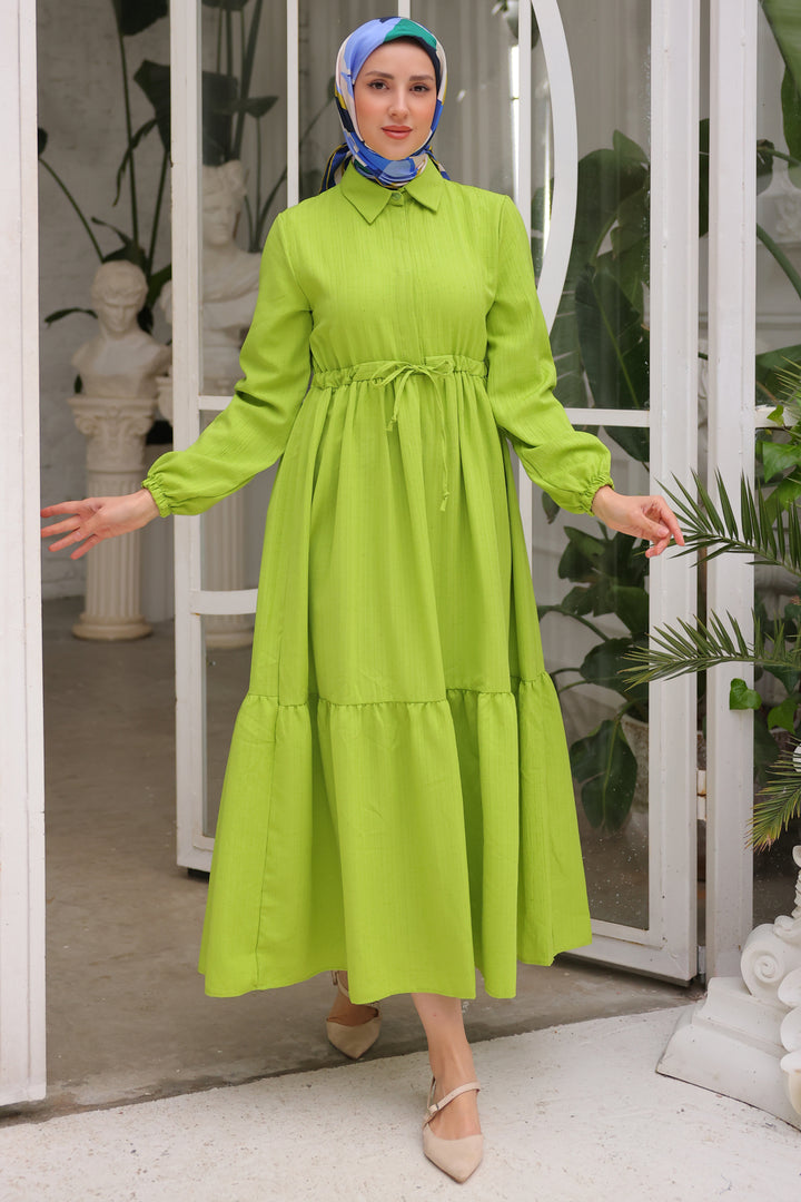 BNG Women Green Dress with Belted Ruffles - Clermont