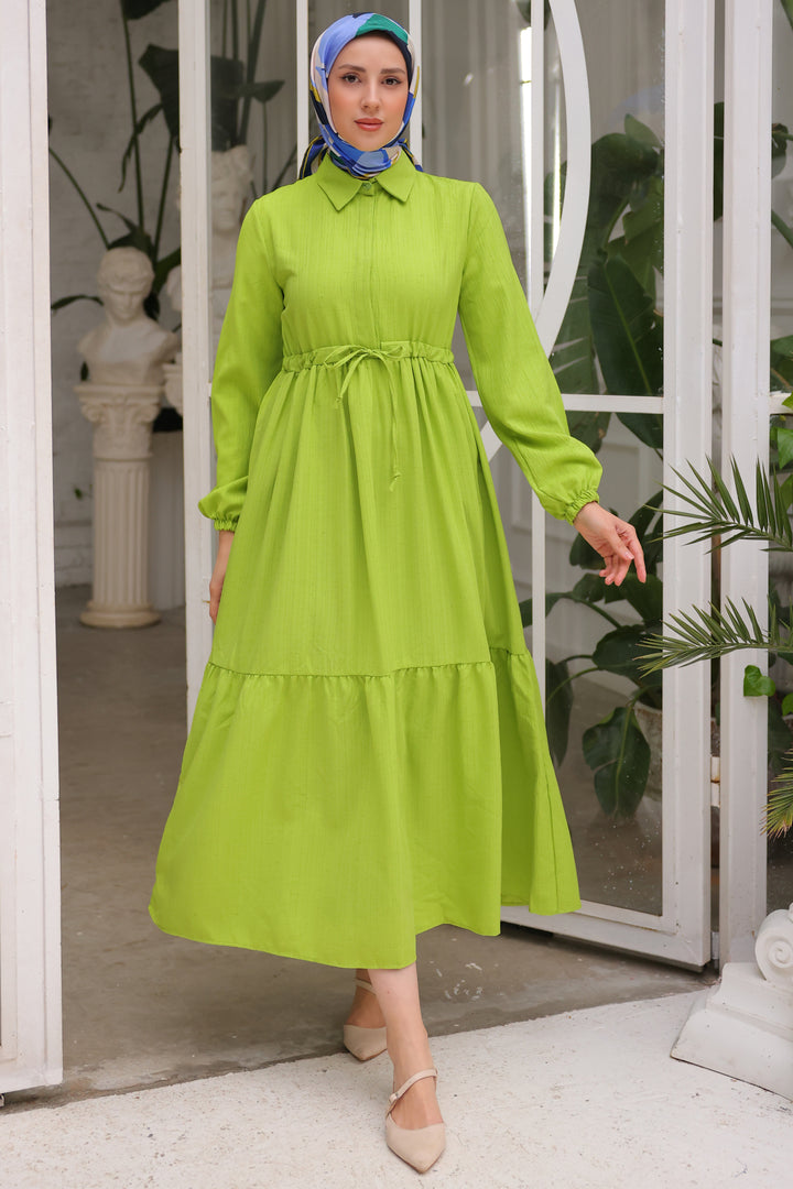 BNG Women Green Dress with Belted Ruffles - Clermont