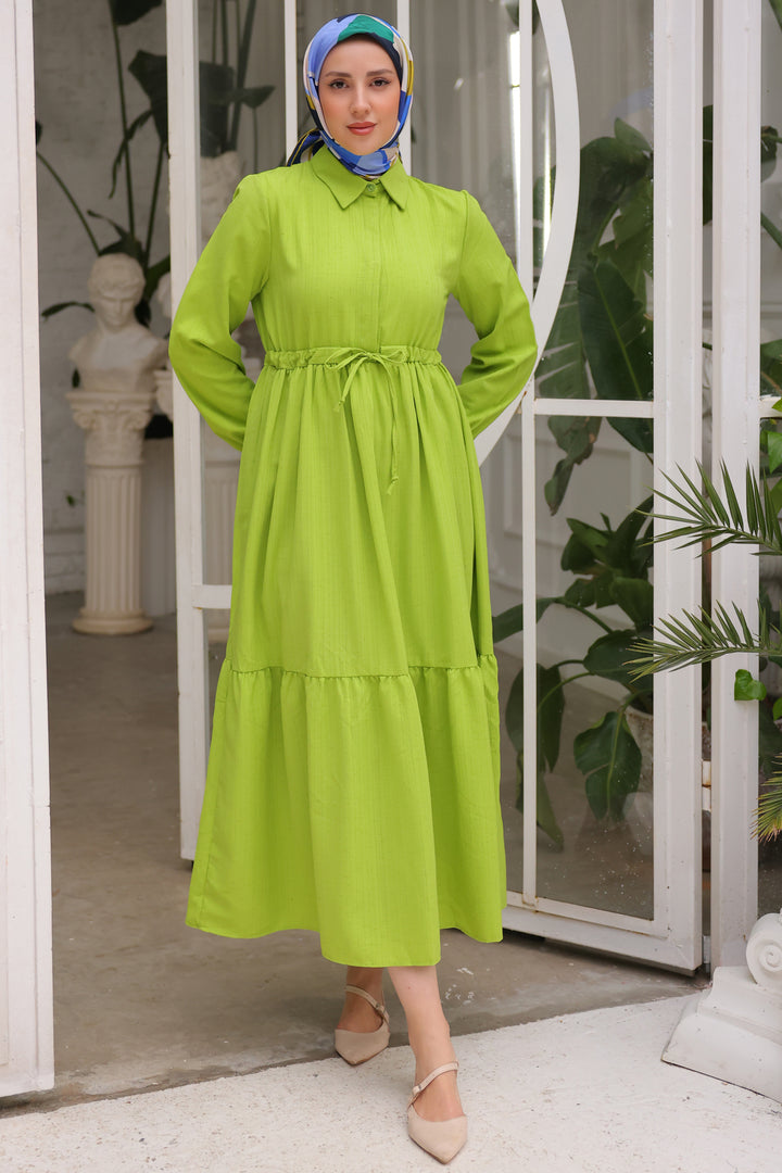 BNG Women Green Dress with Belted Ruffles - Clermont