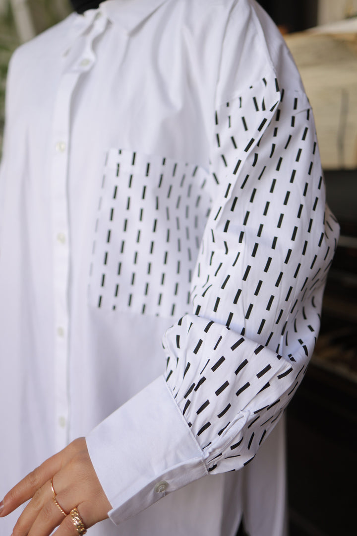 BNG Women Shirt with Pocket and Sleeve Pattern White - Clermont