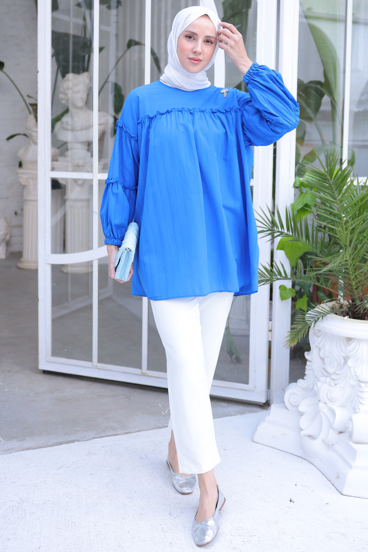 BNG Women Ruffle Detail Blouse in Sky Blue - Clermont