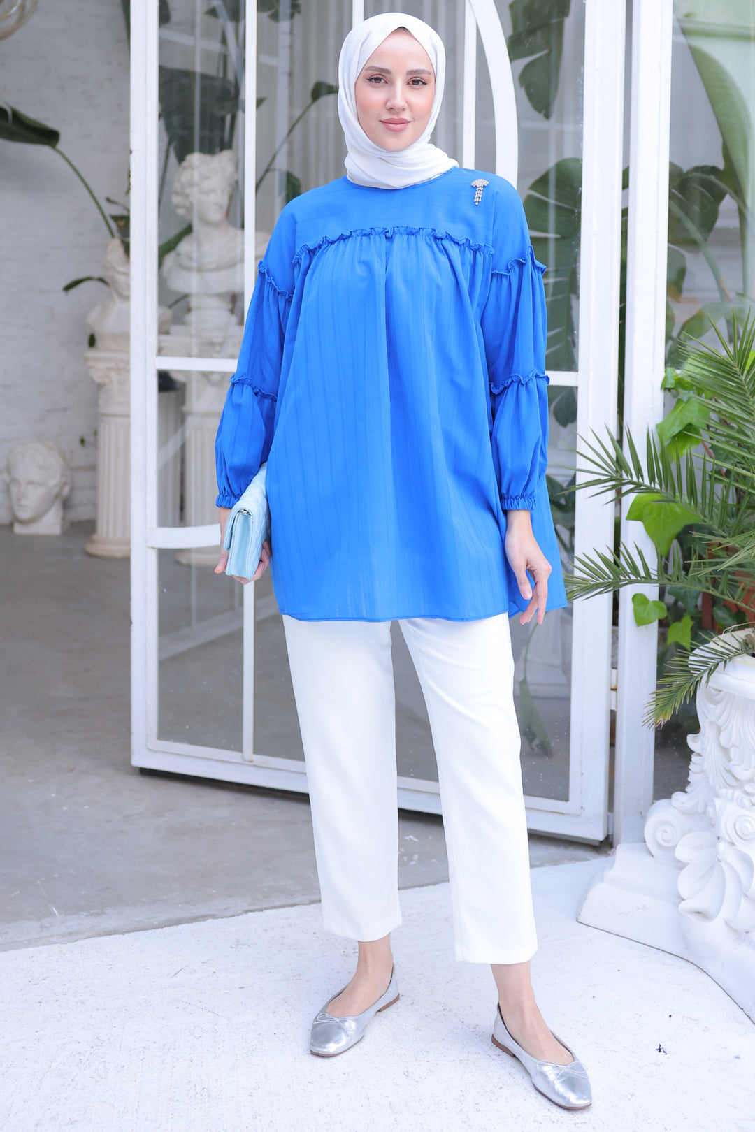 BNG Women Ruffle Detail Blouse in Sky Blue - Clermont