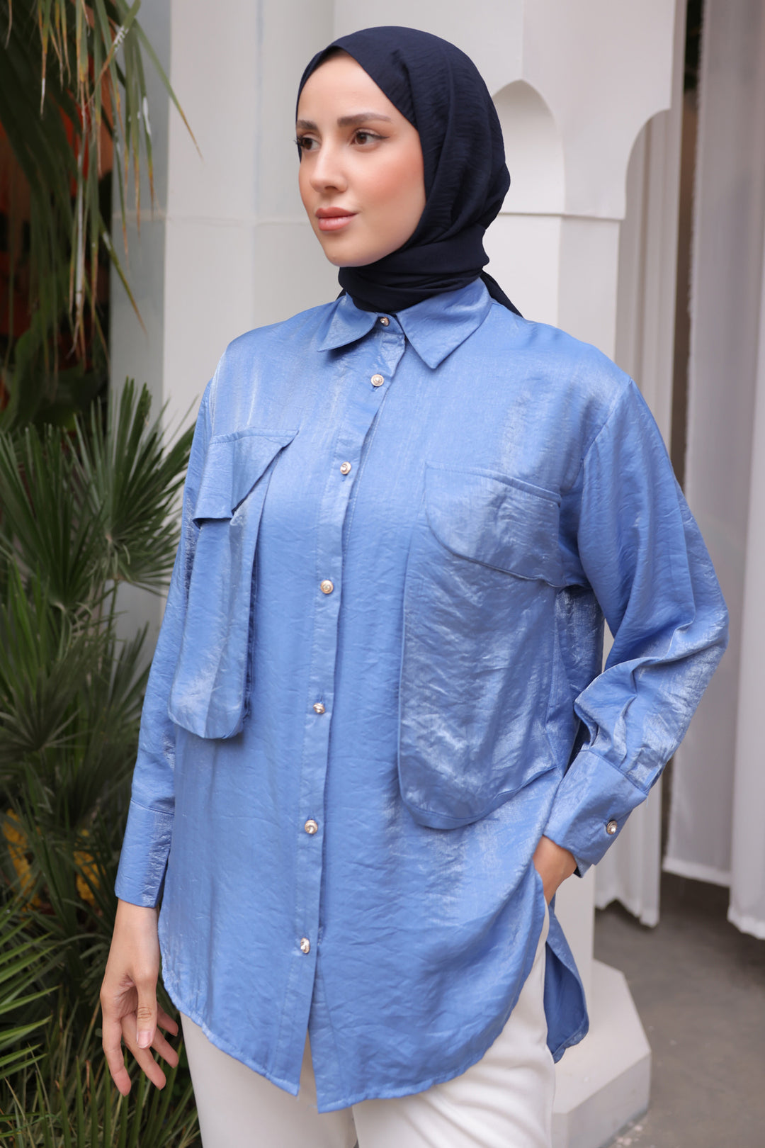 BNG Women Woman Big Pocket Detailed Shirt 2081 Blue - Clermont