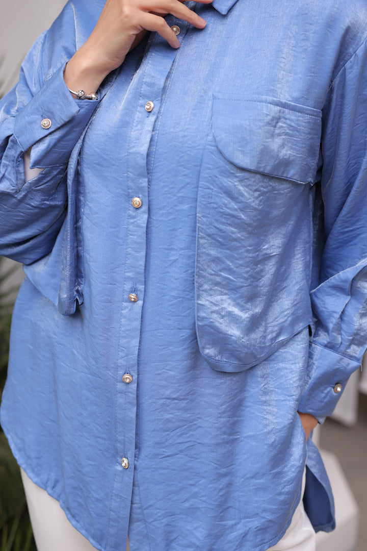 BNG Women Woman Big Pocket Detailed Shirt 2081 Blue - Clermont