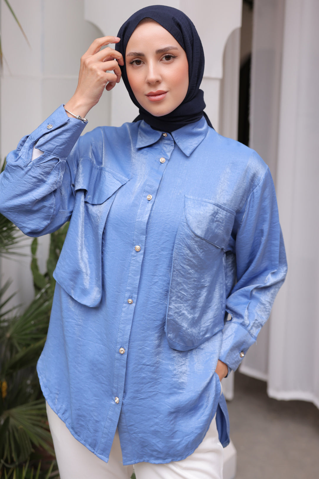 BNG Women Woman Big Pocket Detailed Shirt 2081 Blue - Clermont