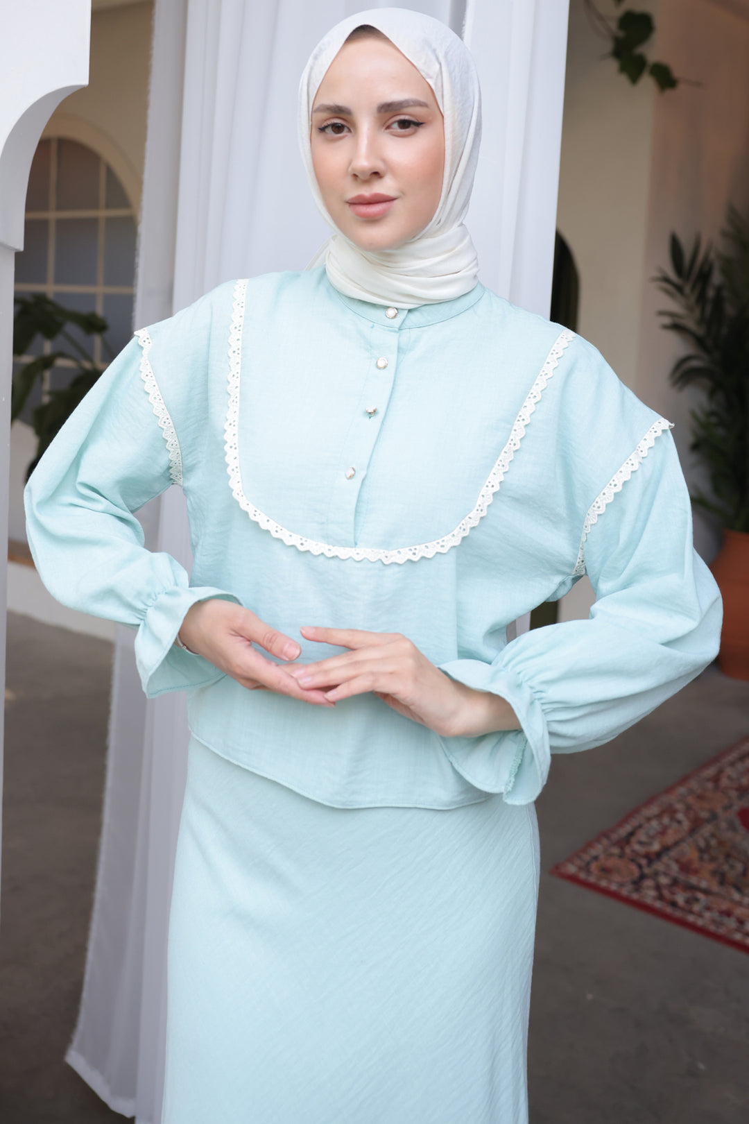 BNG Women Knit Detailed Collar Two Piece Set Mint Green - Clermont