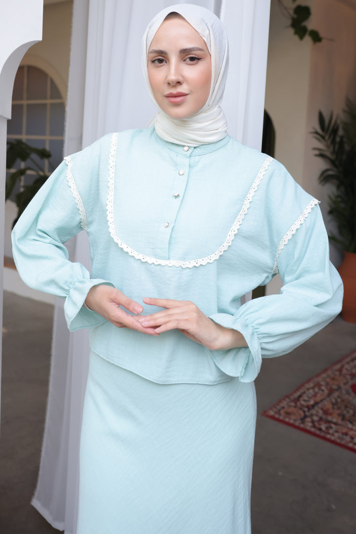 BNG Women Knit Detailed Collar Two Piece Set Mint Green - Clermont