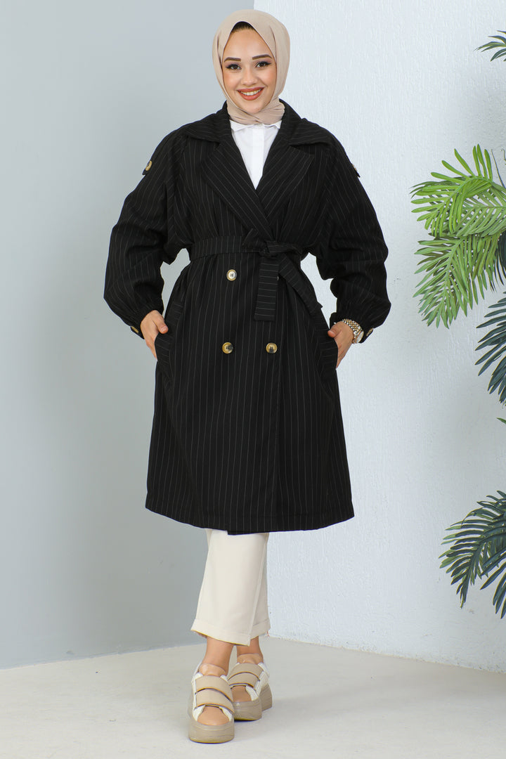 BNG Women Striped Trench Coat Black - Clermont