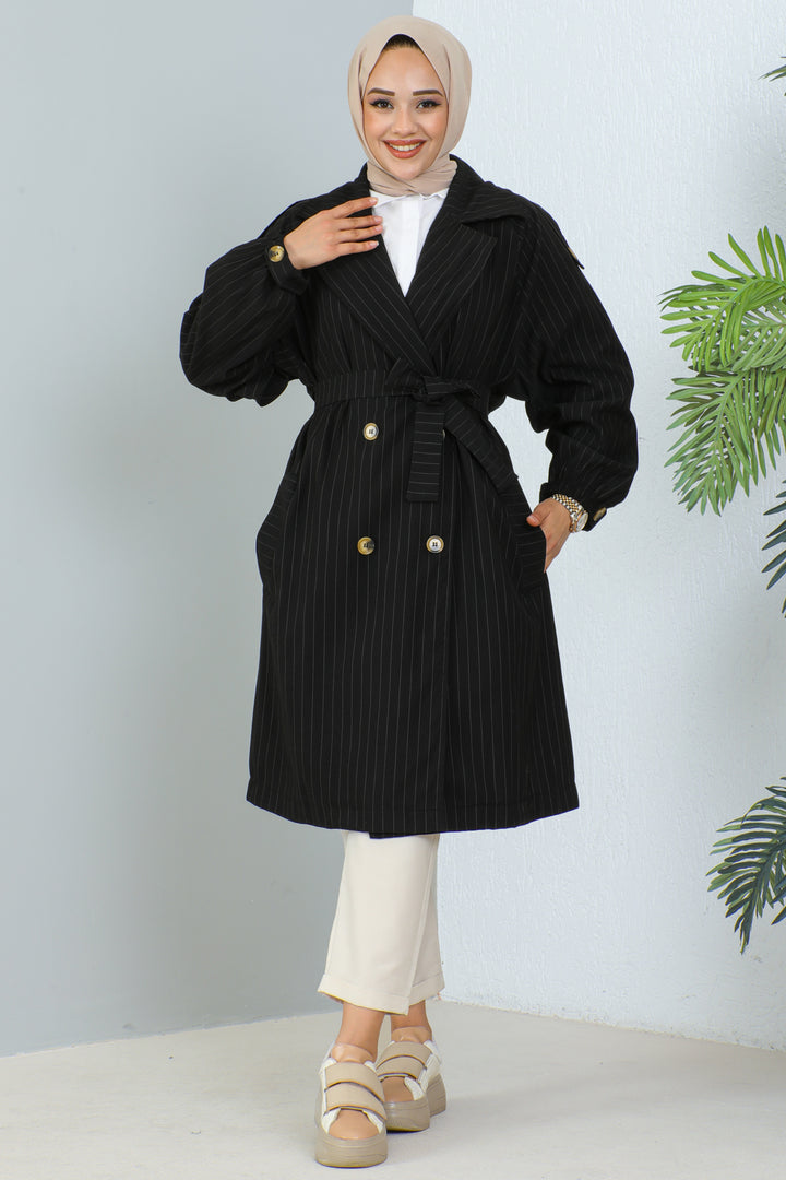 BNG Women Striped Trench Coat Black - Clermont