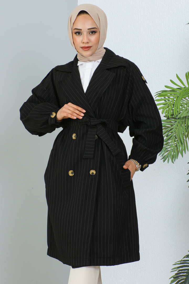 BNG Women Striped Trench Coat Black - Clermont