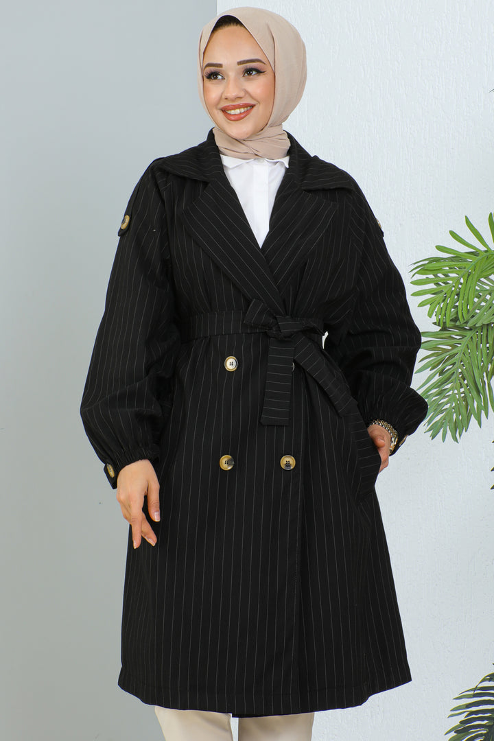 BNG Women Striped Trench Coat Black - Clermont