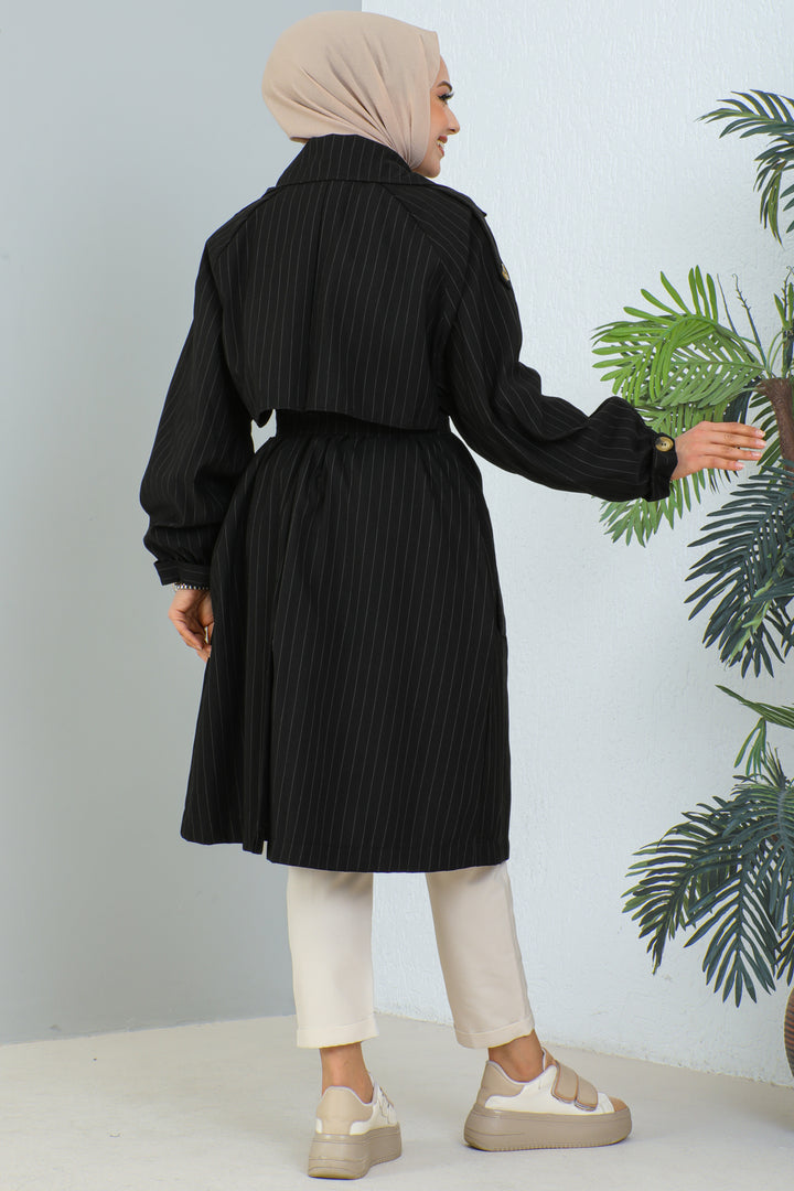 BNG Women Striped Trench Coat Black - Clermont