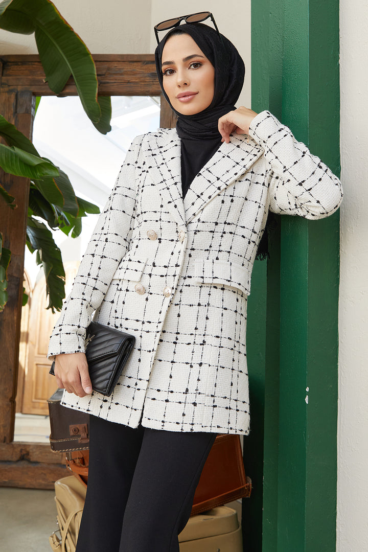 ZRF Women Tweed Blazer Jacket - Ecru - Лоуренс