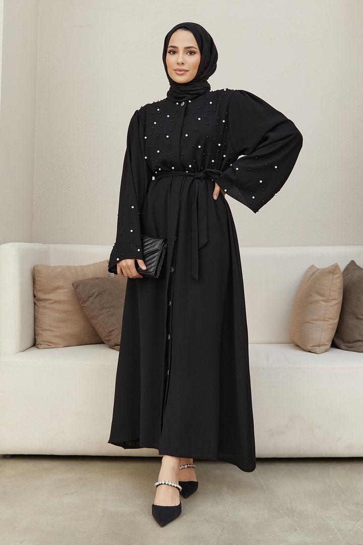 ZRF Women Pearl Detailed Abaya - Black - Germering