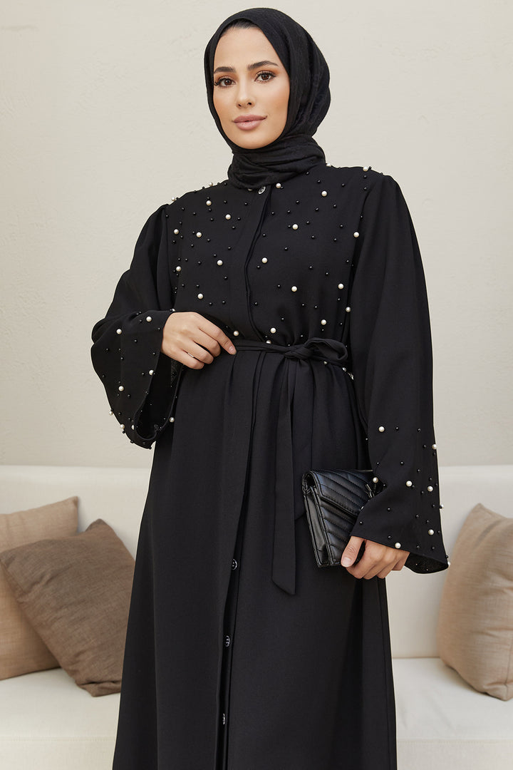 ZRF Women Pearl Detailed Abaya - Black - Germering